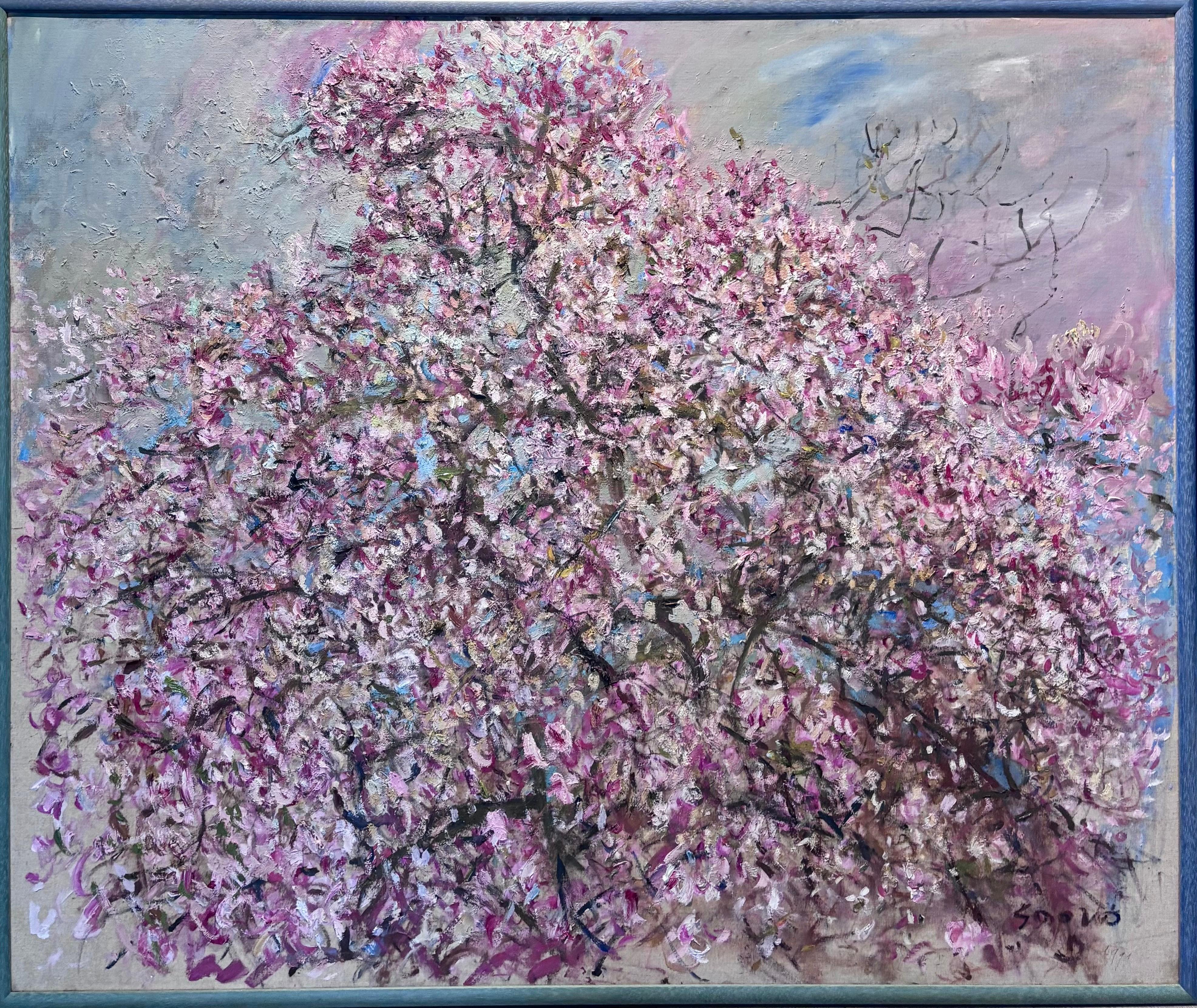 Anna Sogno Landscape Painting – "Albero fiorito" Olio su tela cm. 120 x 100