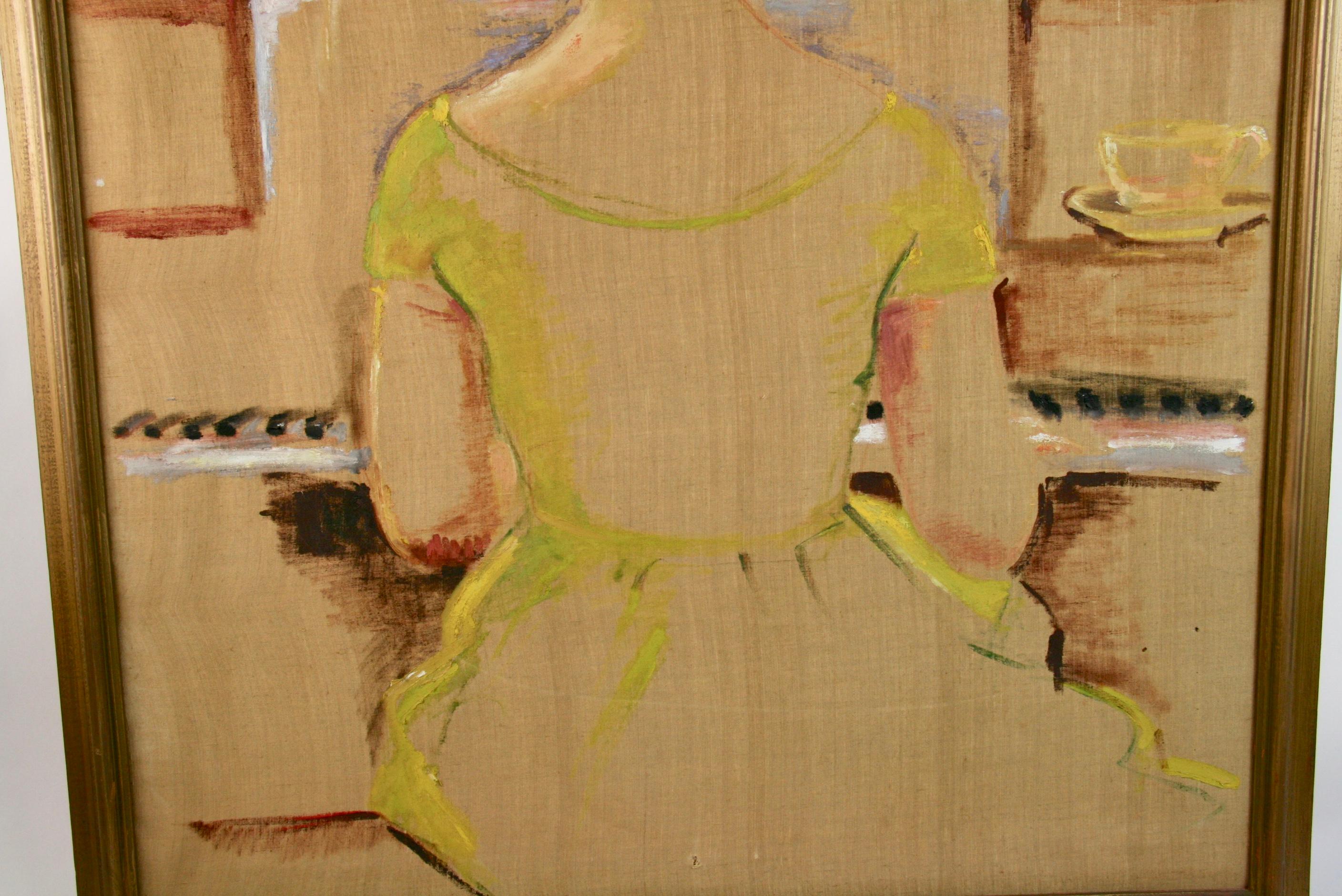 The Pianist  Figurative Impressionist Painting  - Brown Interior Painting by Anna Sogno
