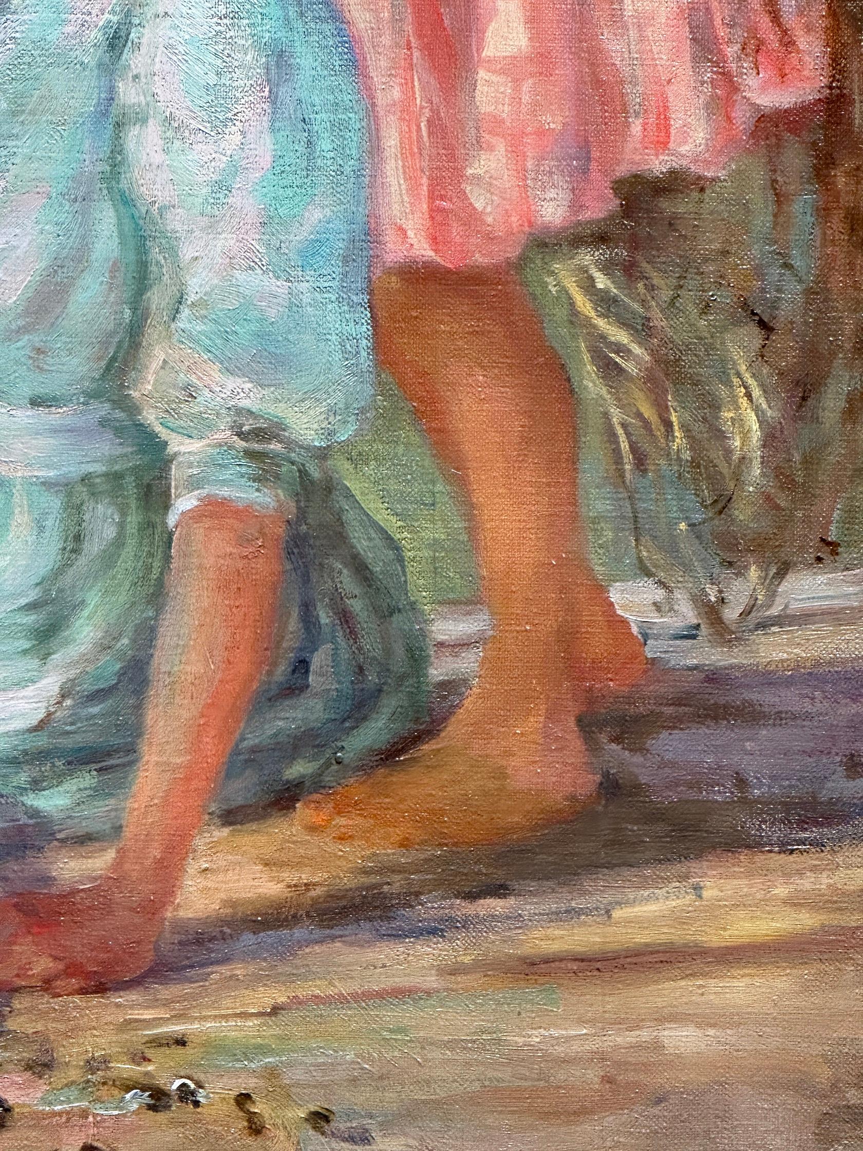 Impressionista americano di tre ragazze che giocano in riva al fiume in estate 7