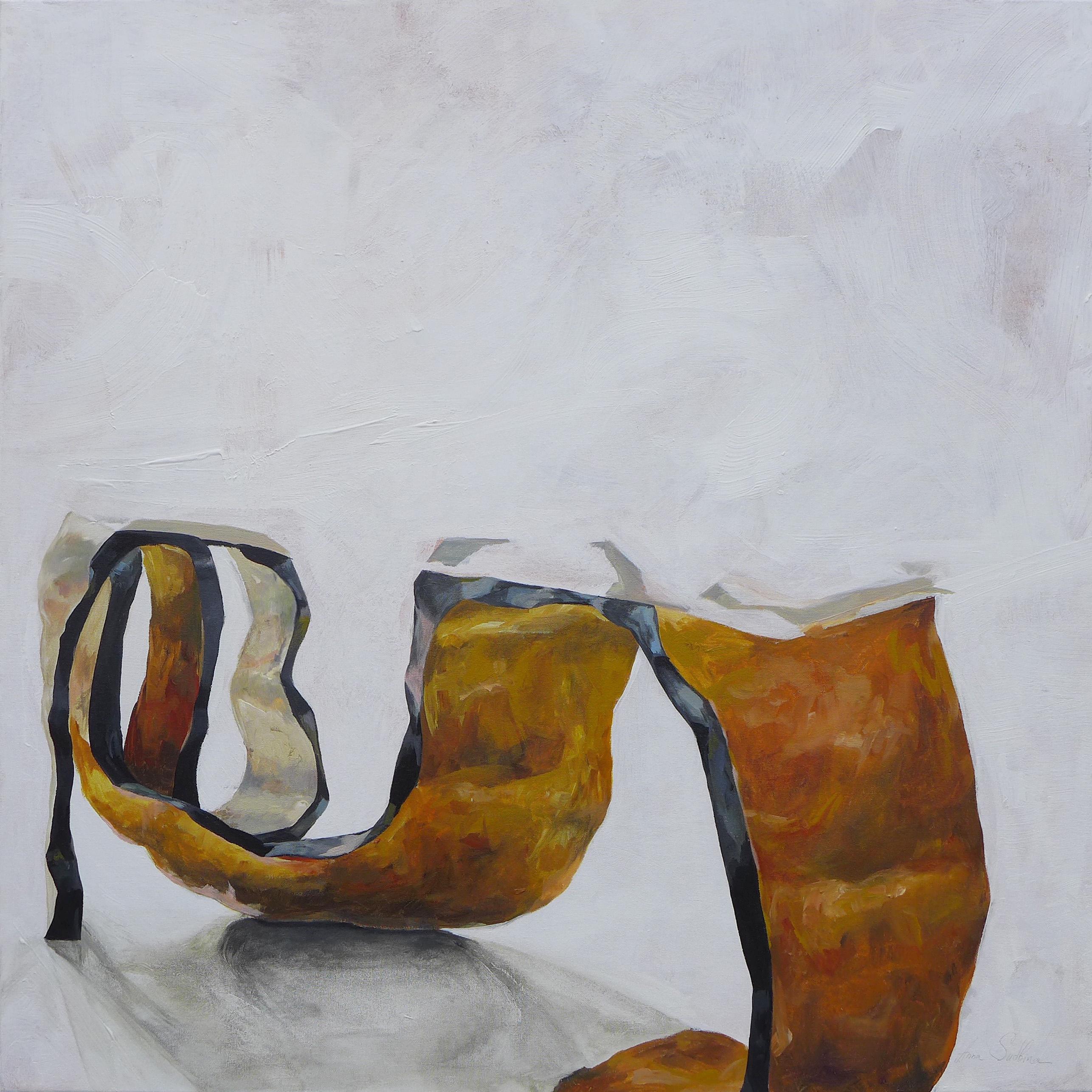 Interior Painting Anna Sudbina - I Used To Have Legs 2 - Grande peinture abstraite contemporaine, blanc et or 