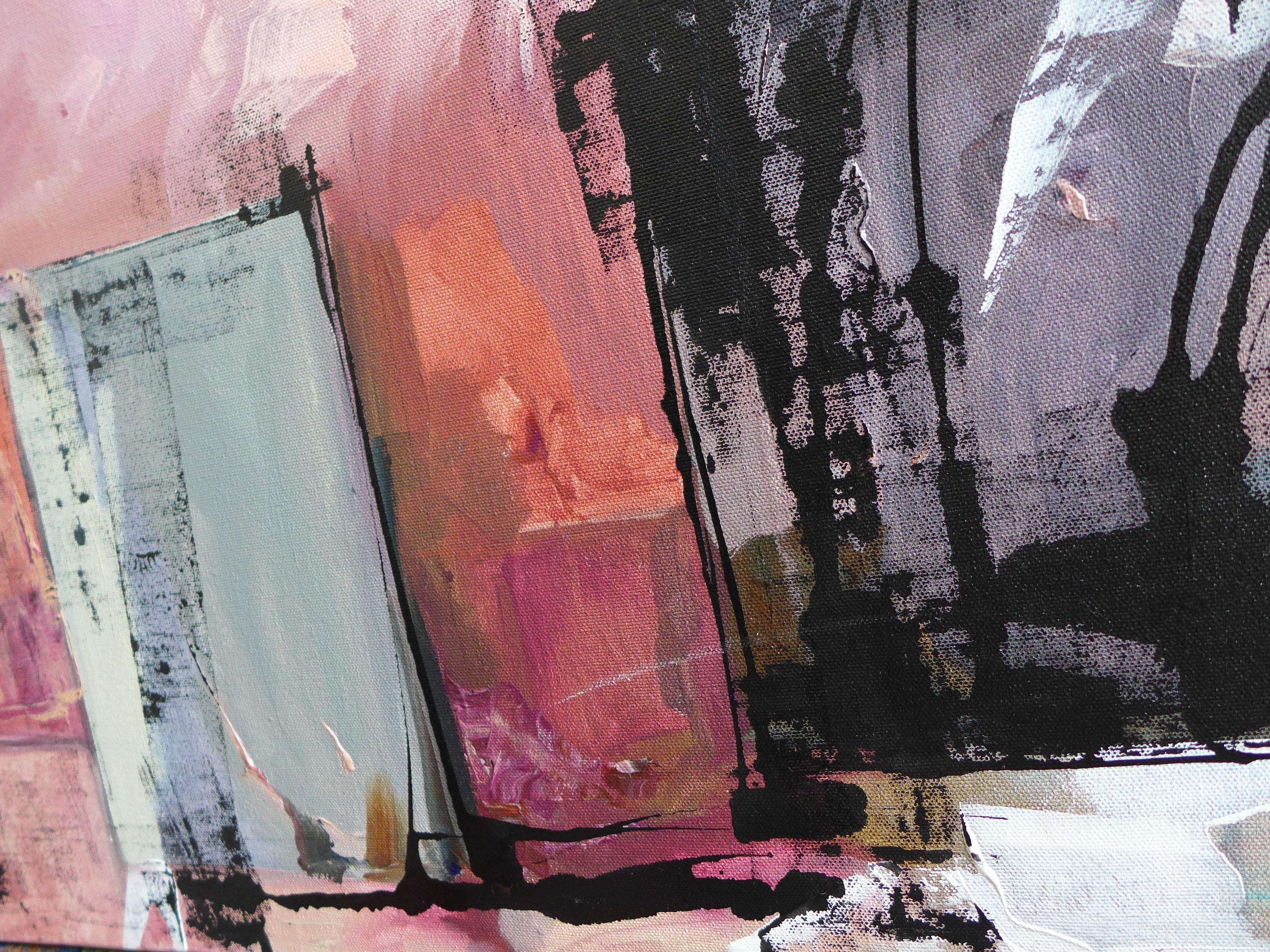 In The Amber Of The Moment - Großes abstraktes expressionistisches Gemälde mit rosa (Abstrakt), Painting, von Anna Sudbina