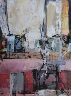 Used In The Amber Of The Moment - Large abstract expressionist painting with pink