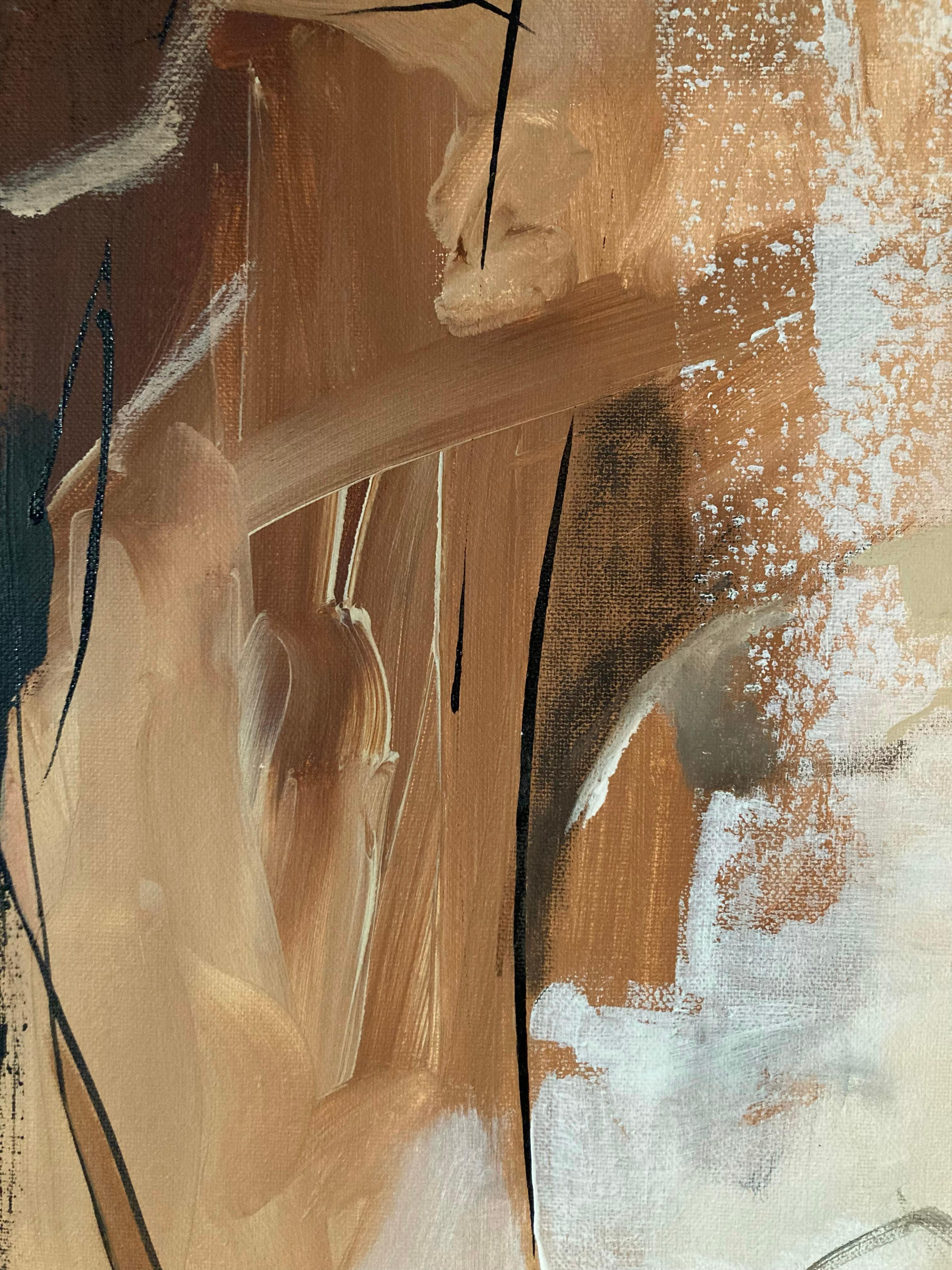 The Feminine - Contemporary abstract monochrome painting in pastel brown - Brown Abstract Painting by Anna Sudbina