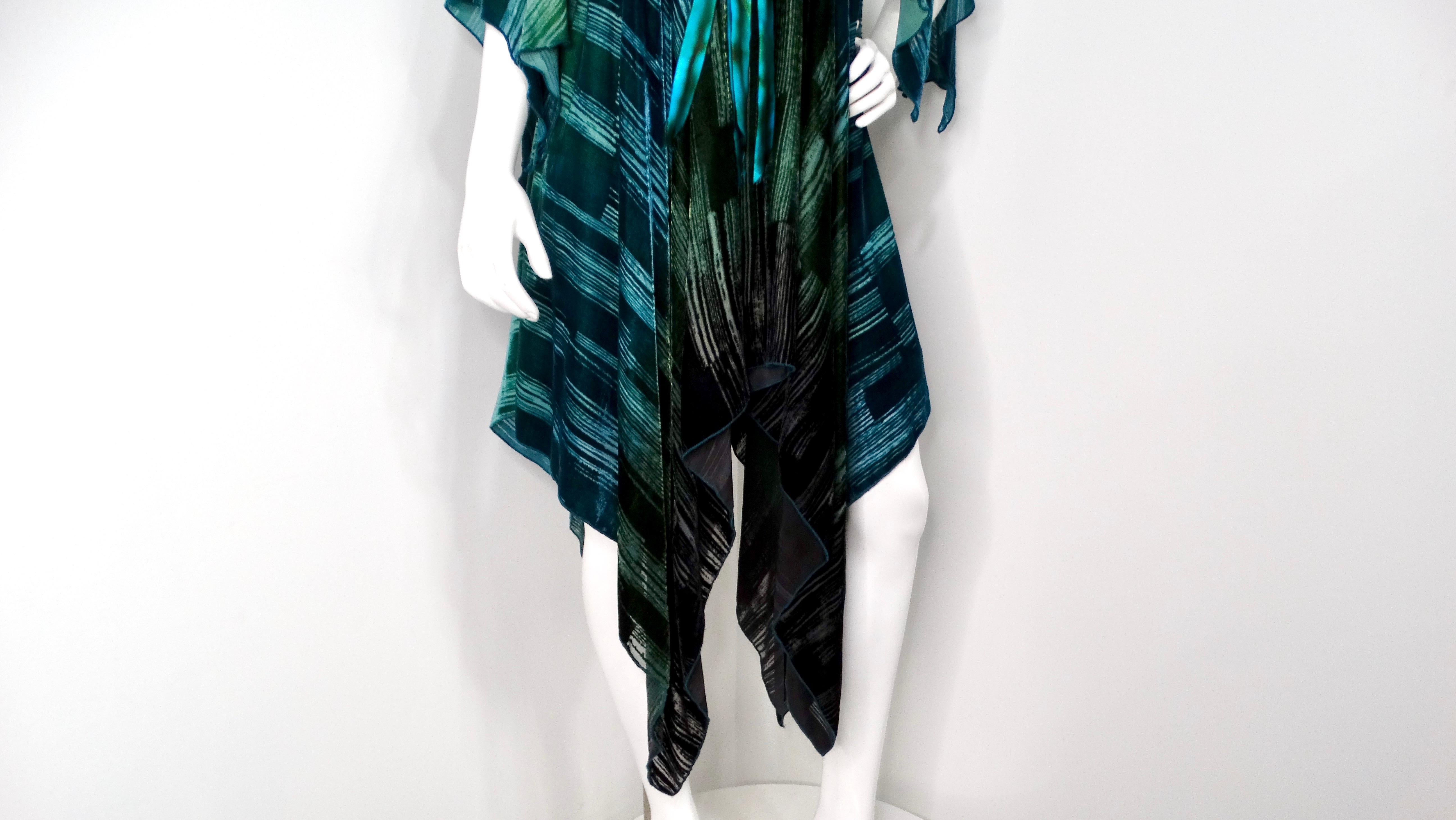 Black Anna Sui 2000s Teal Handkerchief Midi Dress For Sale