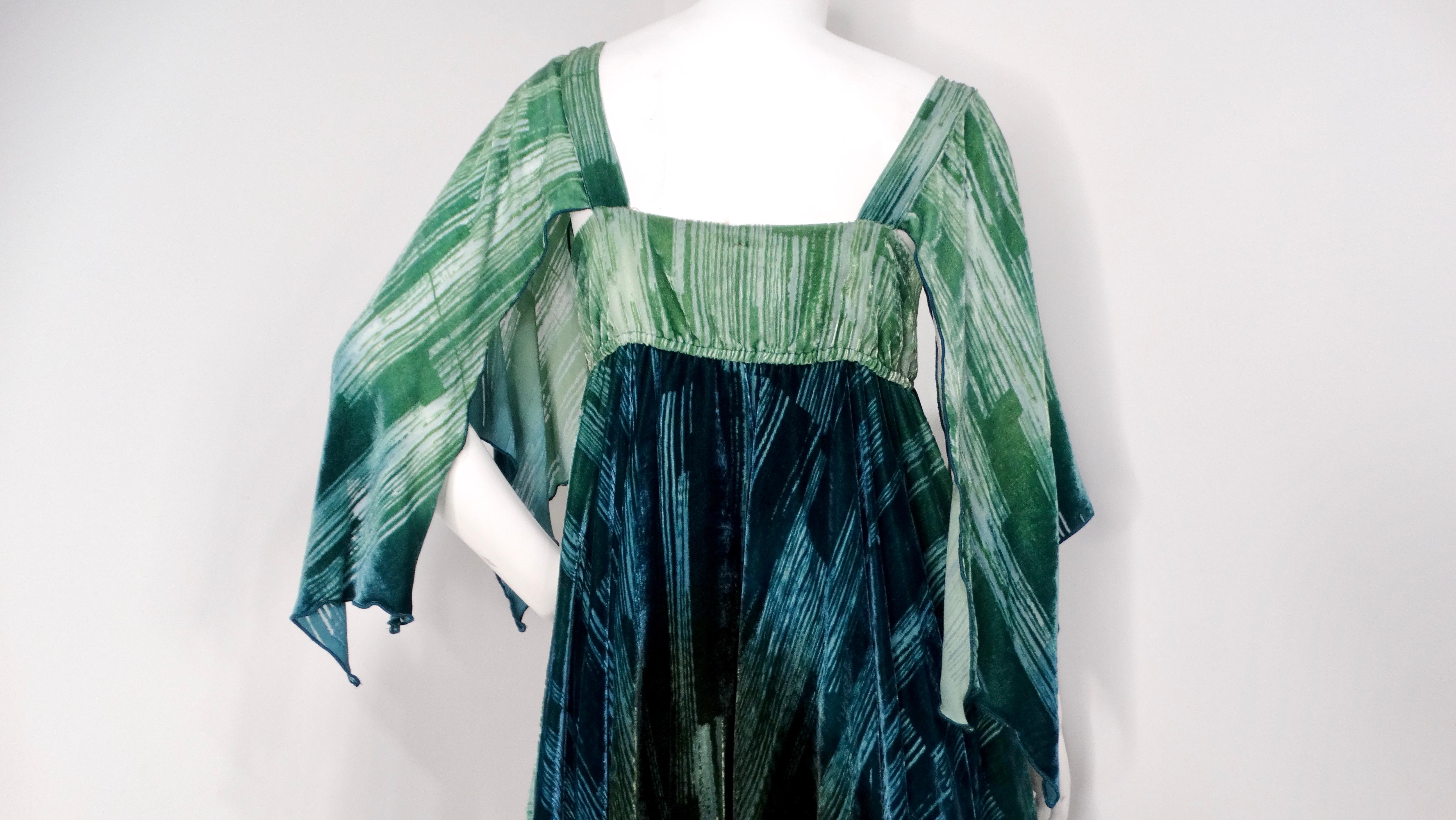 Women's Anna Sui 2000s Teal Handkerchief Midi Dress For Sale