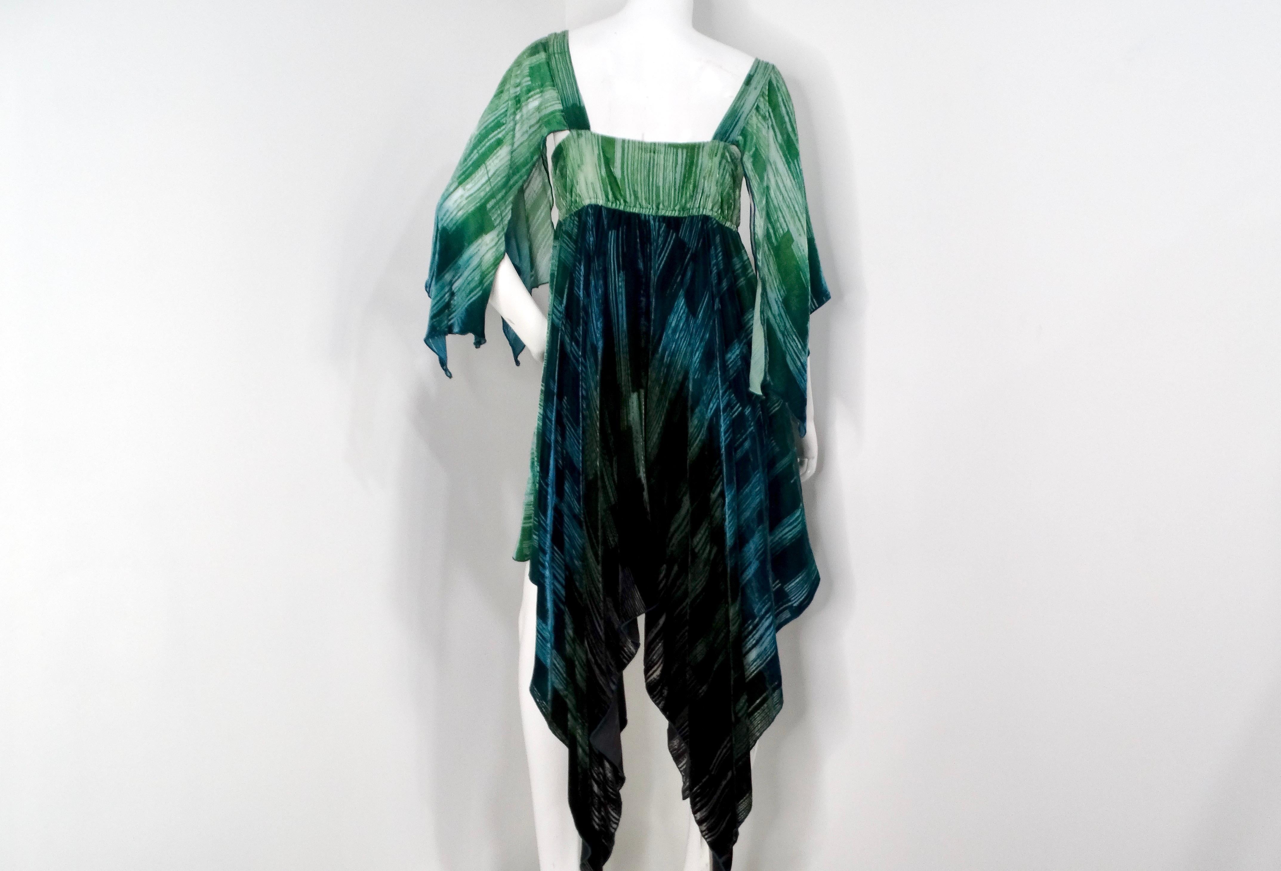 Anna Sui 2000s Teal Handkerchief Midi Dress For Sale 1