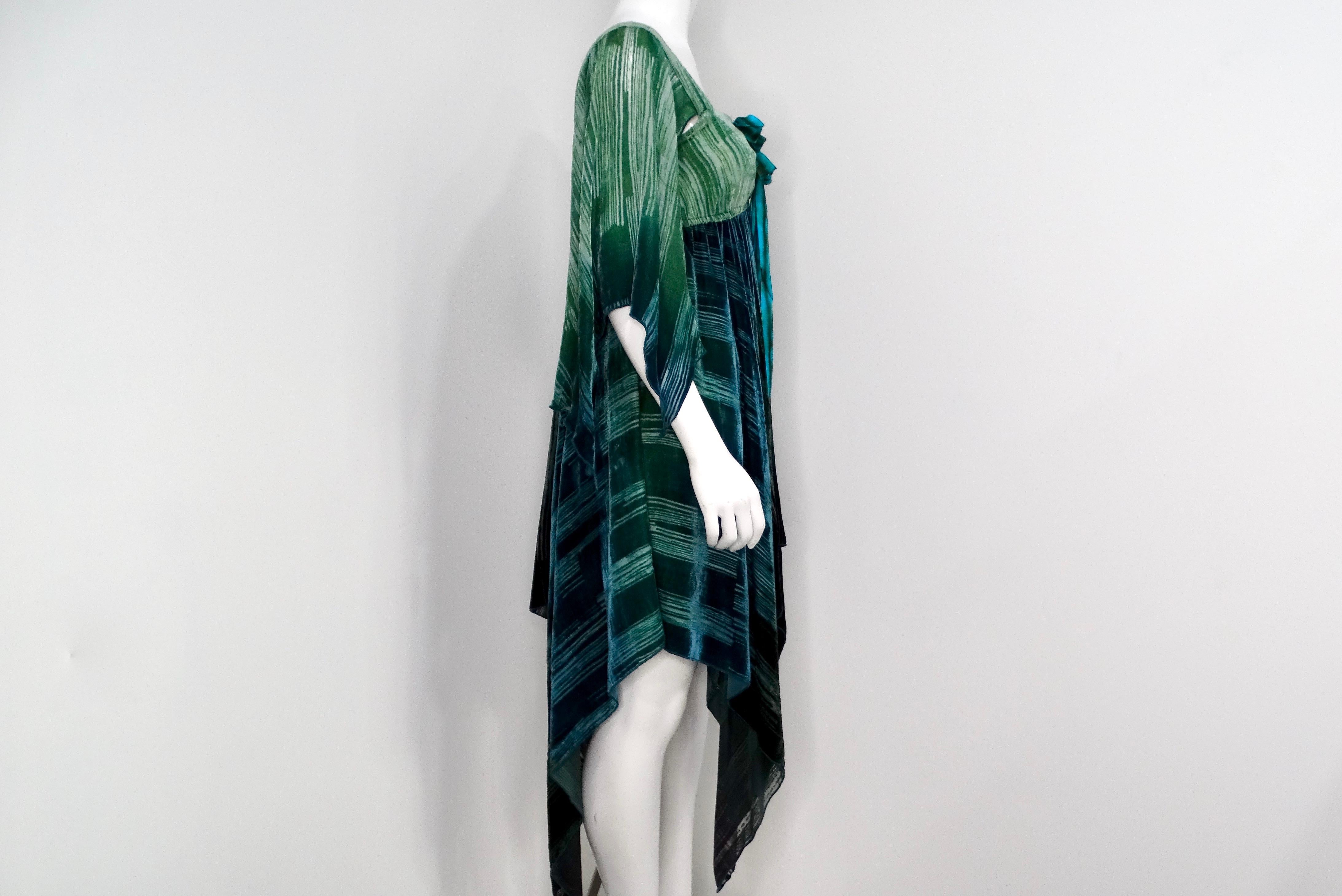 Anna Sui 2000s Teal Handkerchief Midi Dress For Sale 2