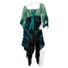 Anna Sui 2000s Teal Handkerchief Midi Dress