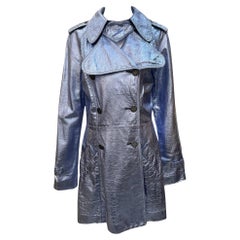 Anna Sui A/W Metallic Blue Double Breasted Trench Coat, 2023