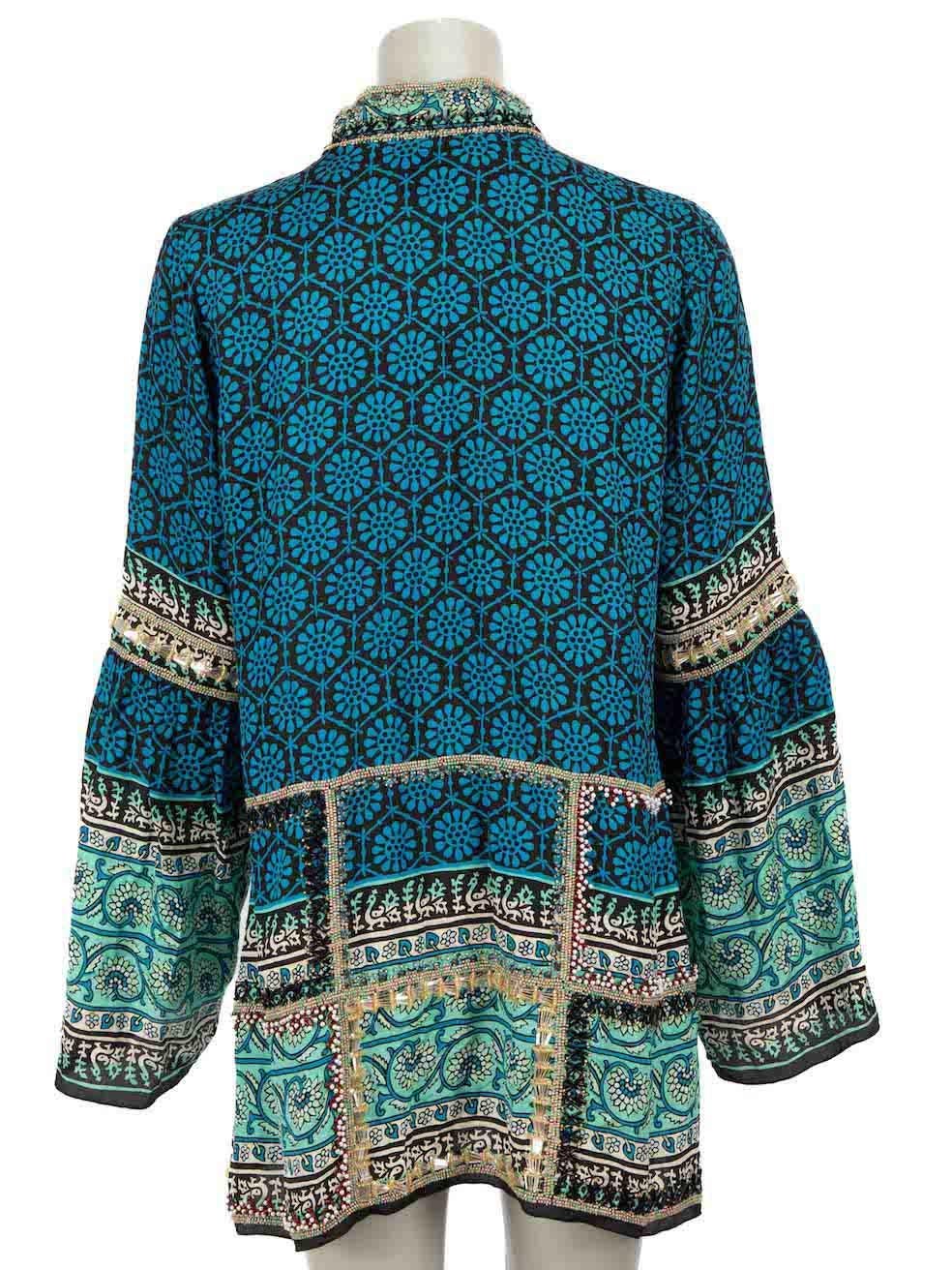 Anna Sui Bead Embellished Pattern Tunic Top Size XL In Excellent Condition For Sale In London, GB