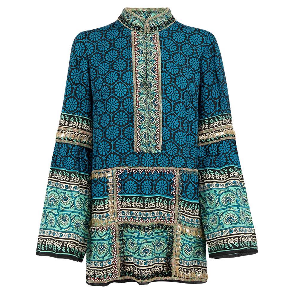 Anna Sui Bead Embellished Pattern Tunic Top Size XL For Sale
