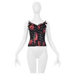 Anna Sui Corset en mousseline noir avec imprimé Dot Dot et Rose