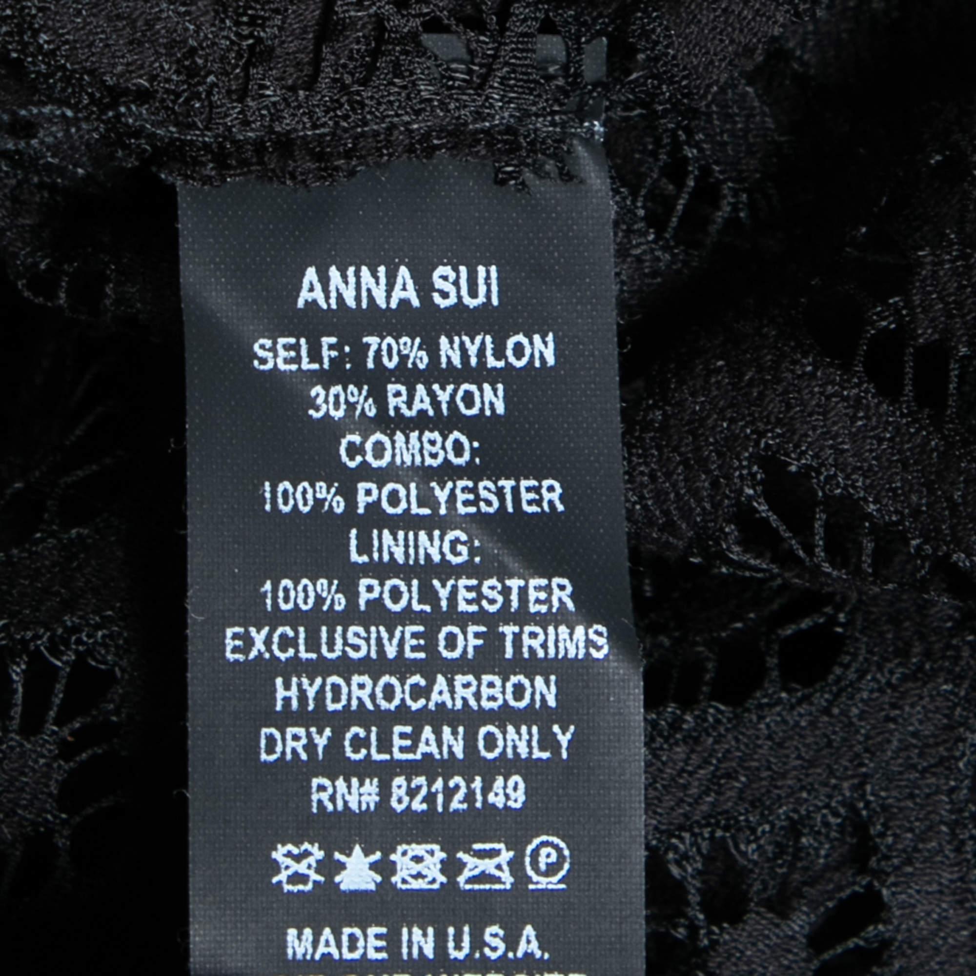 Anna Sui Black Lace Ruffle Trimmed Long Sleeve Blouse M For Sale 2