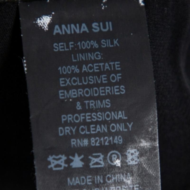 Anna Sui Black Sequin Embellished Silk Pleated Detail Belted Top S For Sale 3