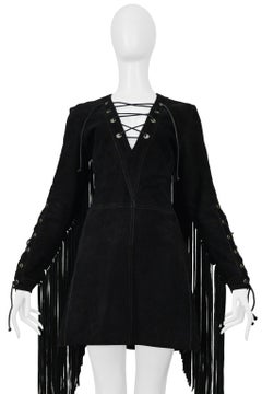 Anna Sui Black Suede Dress With Fringe