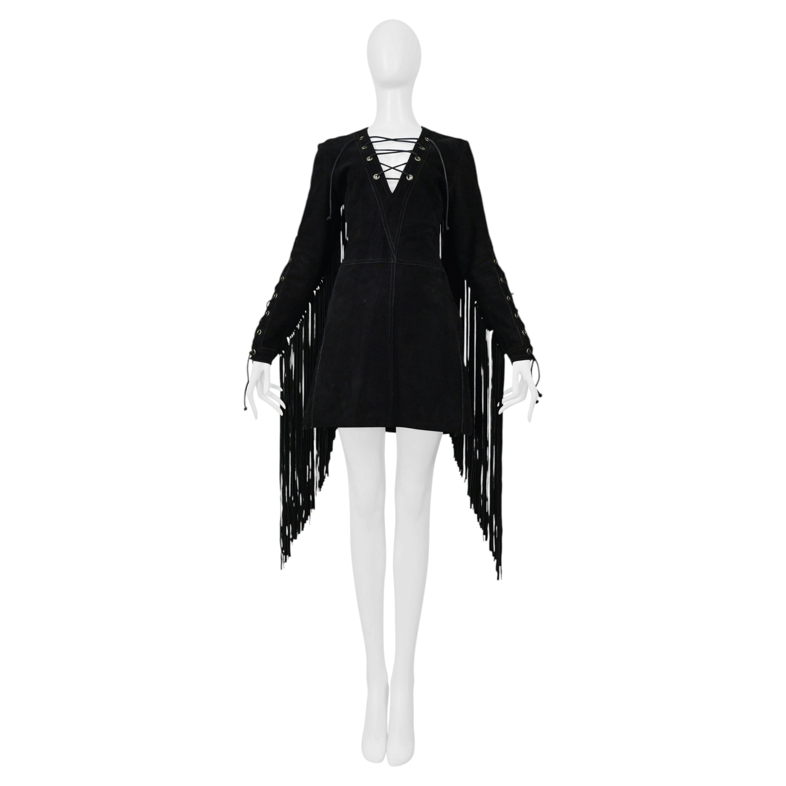 Anna Sui Black Suede Dress With Fringe