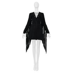 Anna Sui Black Suede Dress With Fringe