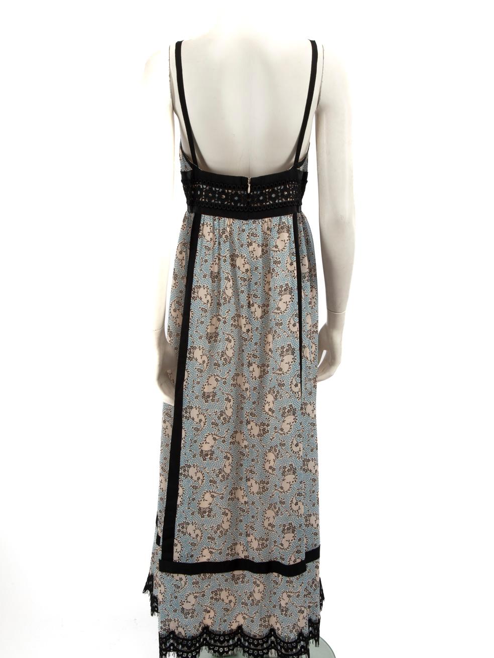 Anna Sui Floral Black Border Midi Dress Size M In Good Condition In London, GB