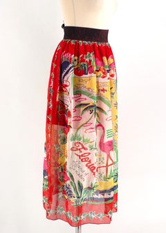 Anna Sui Florida Plisse Printed Silk Midi Skirt US 4