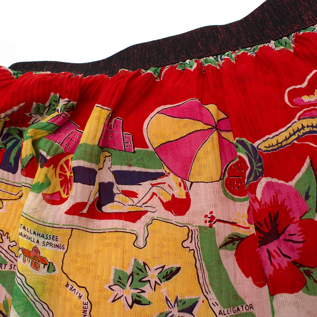 Anna Sui Florida Plisse Printed Silk Midi Skirt US 4 In Excellent Condition In London, GB