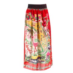 Anna Sui Florida Plisse Printed Silk Midi Skirt US 4