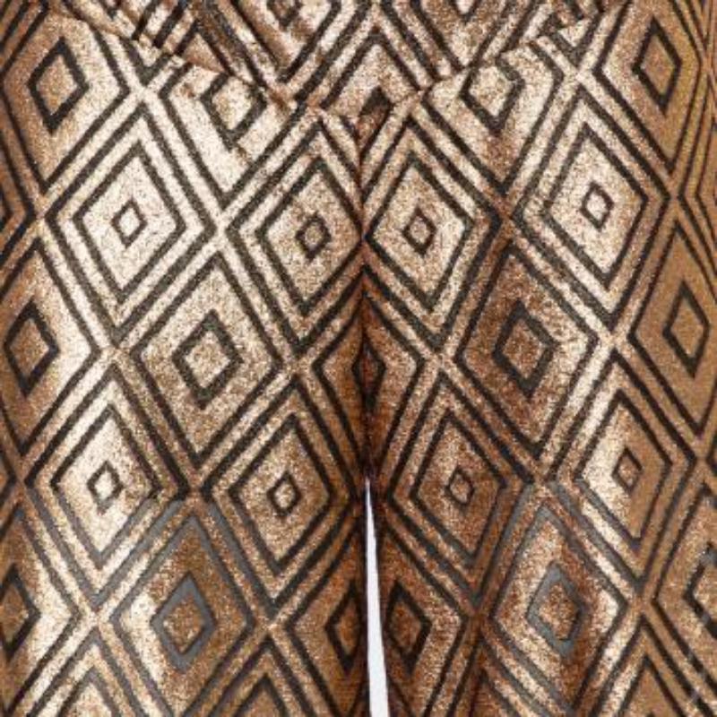 Anna Sui Gold Knitted Geometric Design High Waist Wide Leg Trouser M For Sale 5