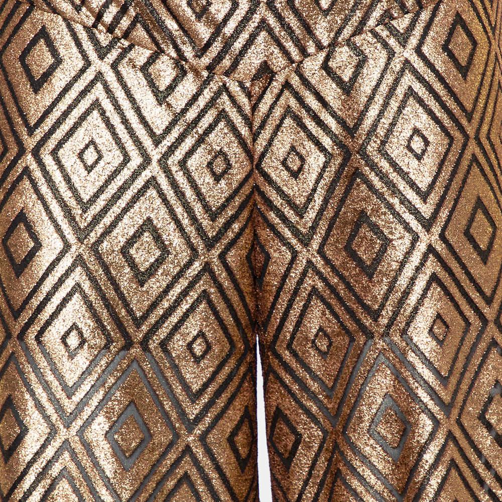 Anna Sui Gold Knitted Geometric Design High Waist Wide Leg Trouser M In Good Condition For Sale In Dubai, Al Qouz 2