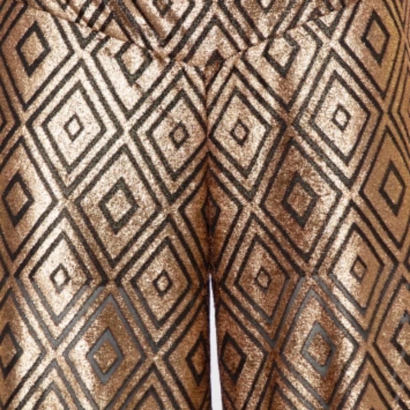 Women's Anna Sui Gold Knitted Geometric Design High Waist Wide Leg Trouser M For Sale