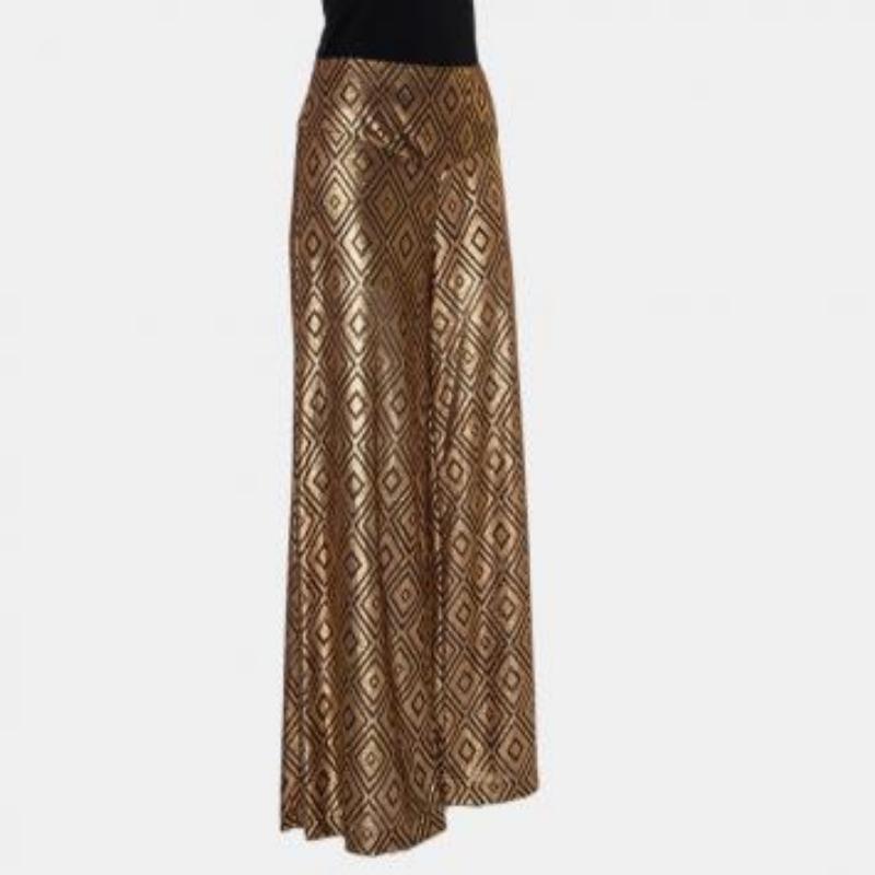 Anna Sui Gold Knitted Geometric Design High Waist Wide Leg Trouser M For Sale 2