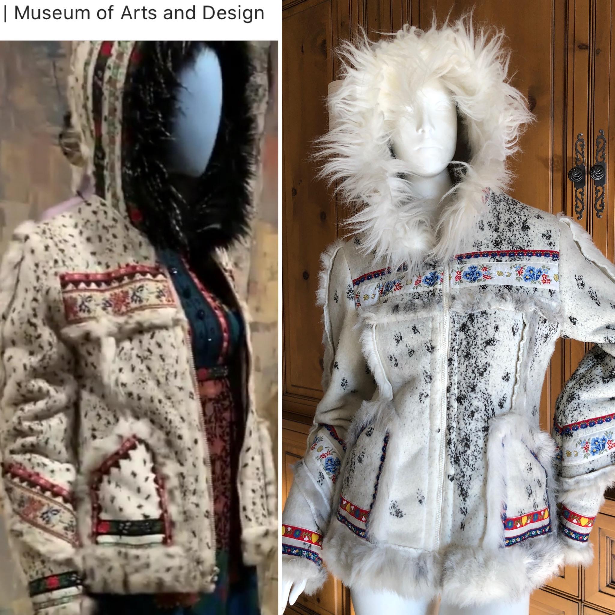 Anna Sui MAD Museum Exhibited Faux Shearling Folkloric Hooded Jacket.
Currently exhibited at the Museum of Art and Design in New York.
Please use the zoom feature to see all the great details.
Size 6
  Bust 38