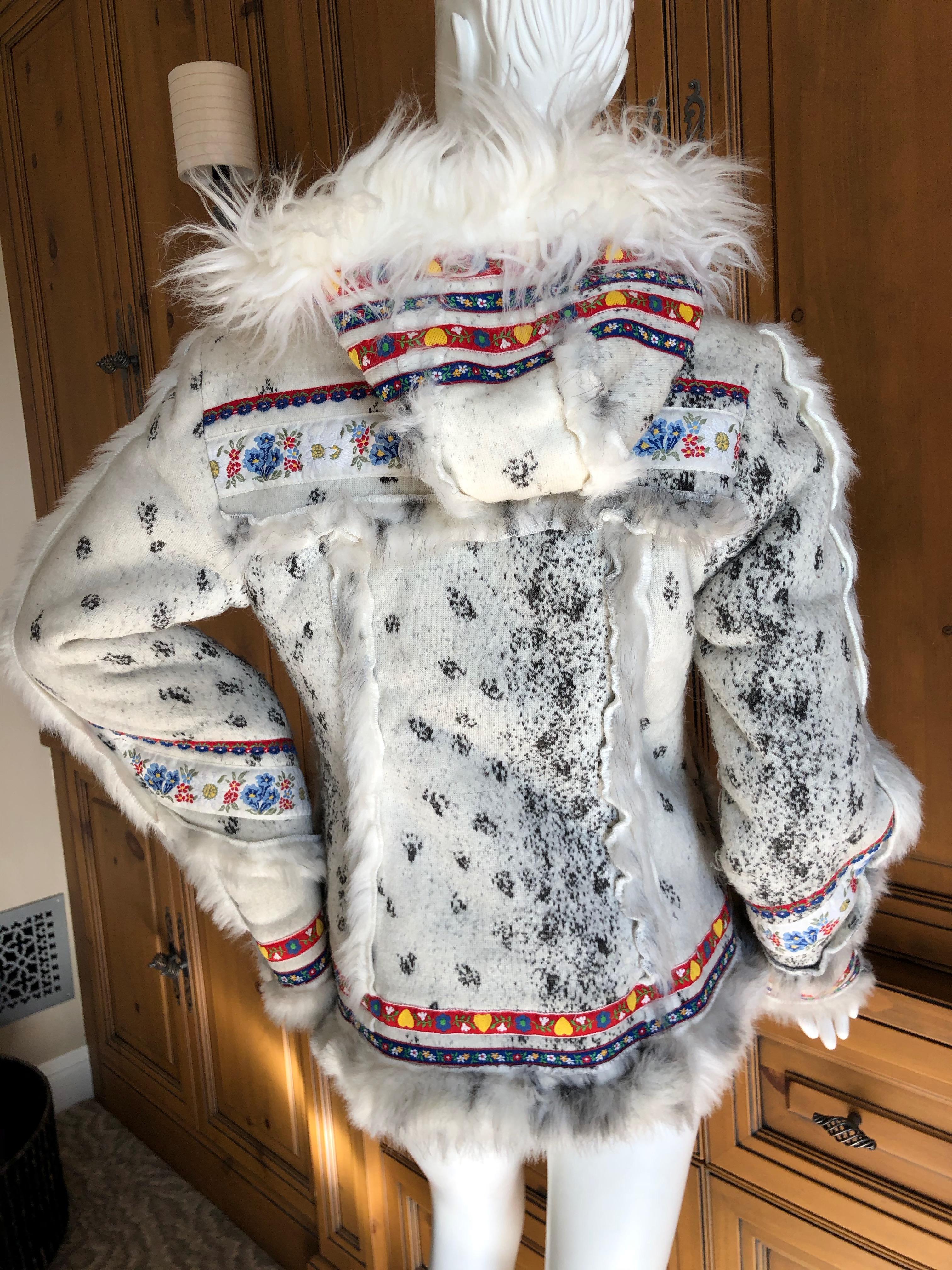 Anna Sui MAD Museum Exhibited Faux Shearling Folkloric Hooded Jacket In Excellent Condition For Sale In Cloverdale, CA