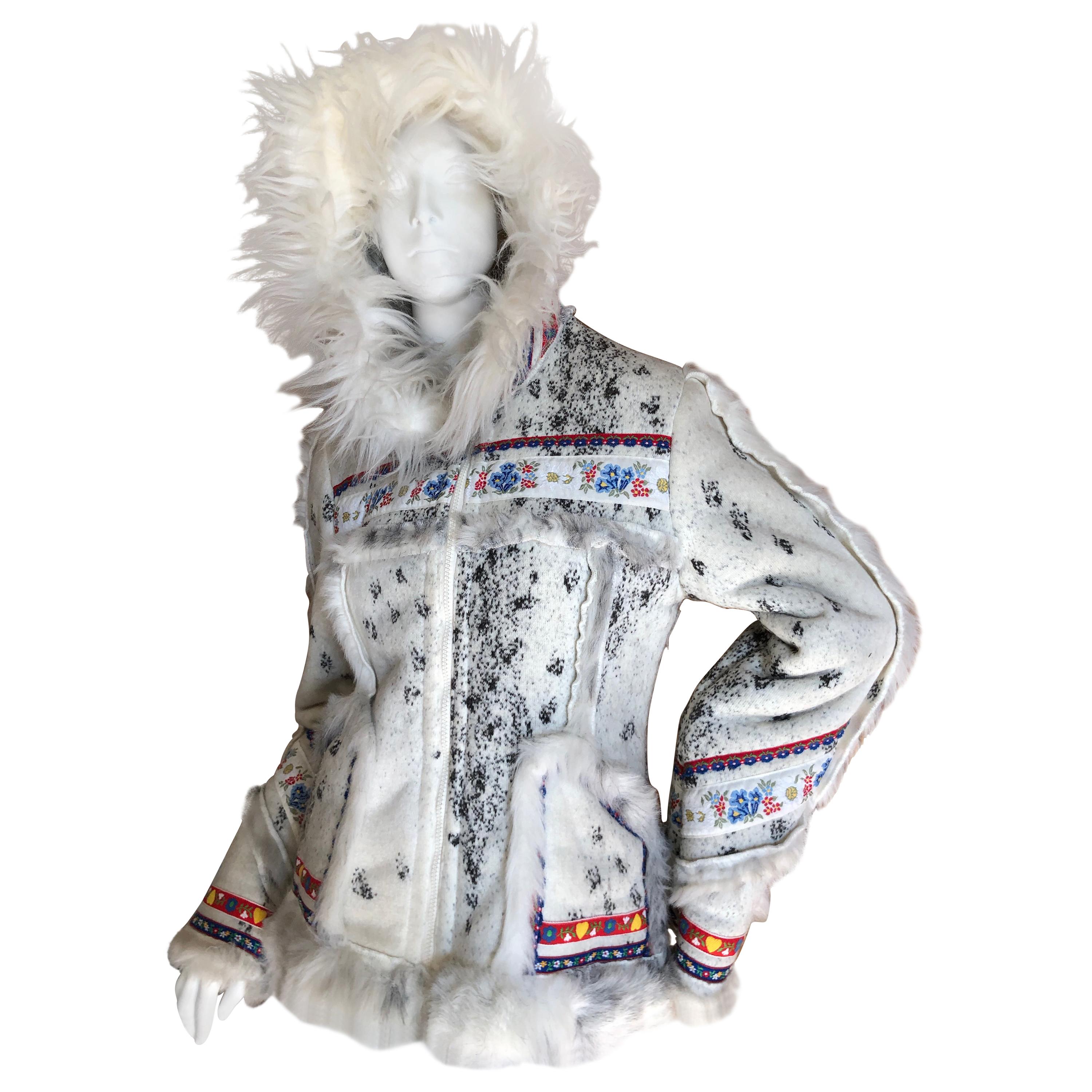 Anna Sui MAD Museum Exhibited Faux Shearling Folkloric Hooded Jacket For Sale