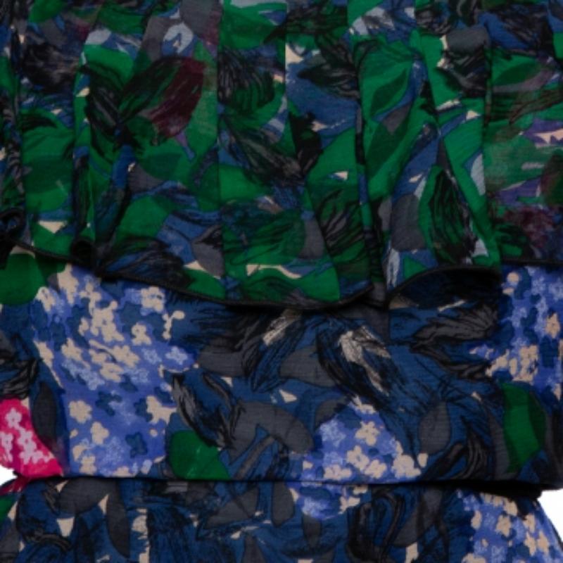Anna Sui Multicolor Printed Silk Ruffled Sleeveless Top S For Sale 4
