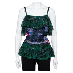 Anna Sui Multicolor Printed Silk Ruffled Sleeveless Top S