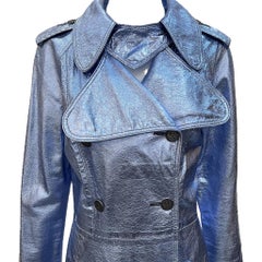 Anna Sui S/S 1994 Ice Blue Chrome Leather Double Breasted Trench
