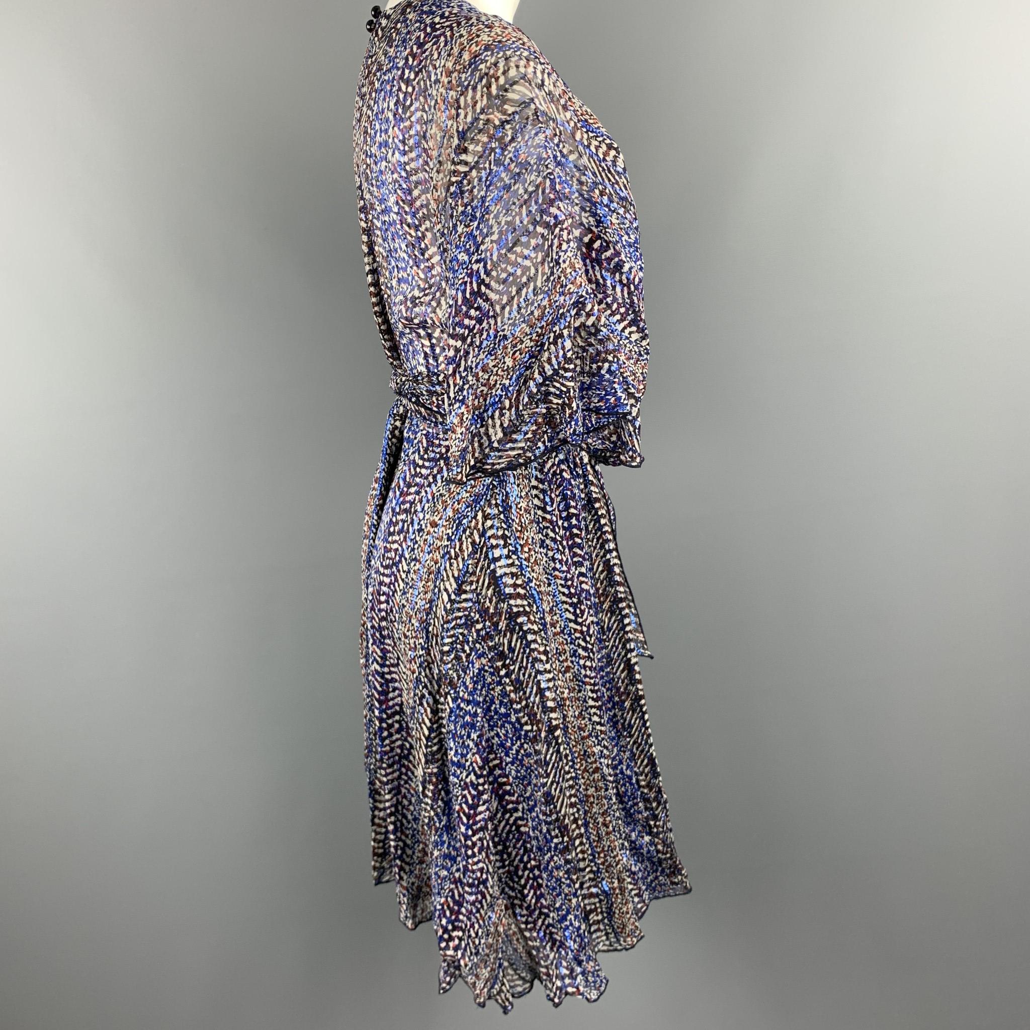 Black ANNA SUI Size 12 Blue Cutout Cape Sleeve Wrap Dress