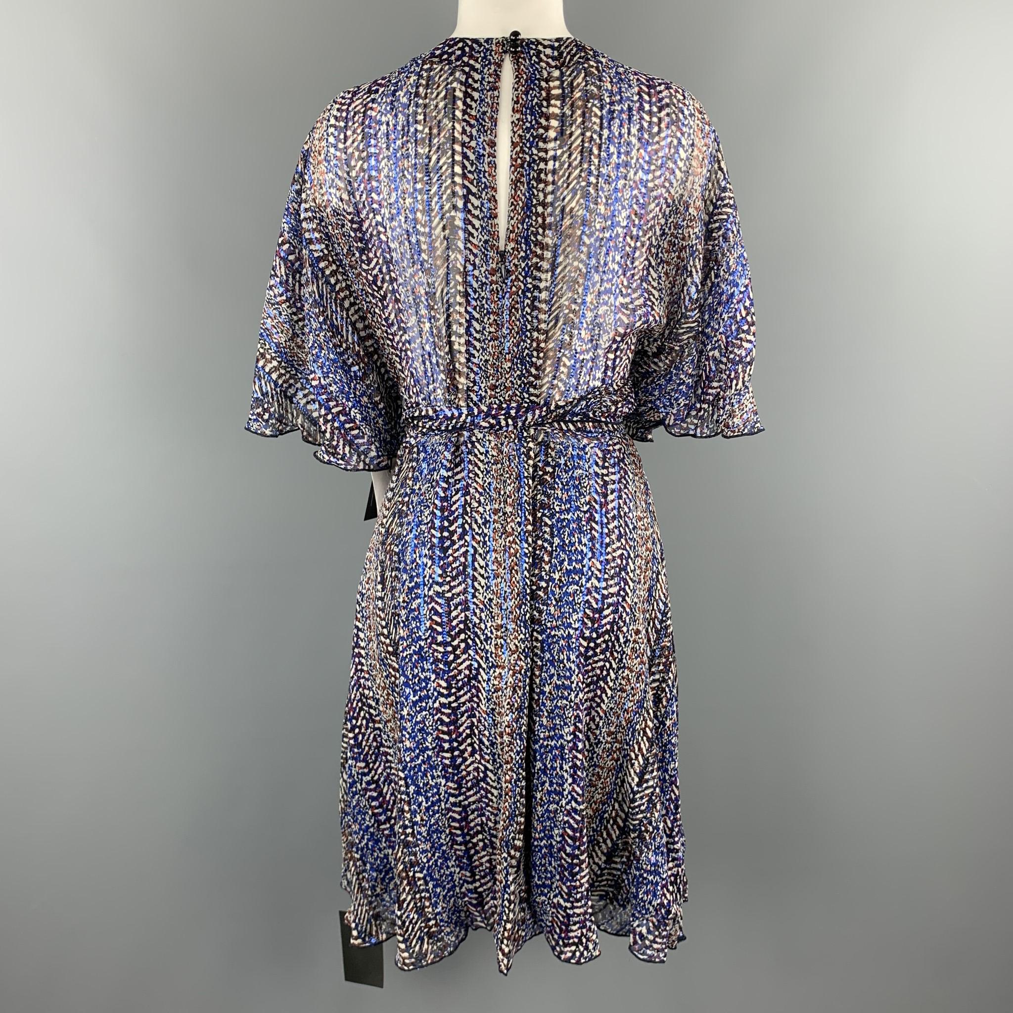 ANNA SUI Size 12 Blue Cutout Cape Sleeve Wrap Dress In New Condition In San Francisco, CA