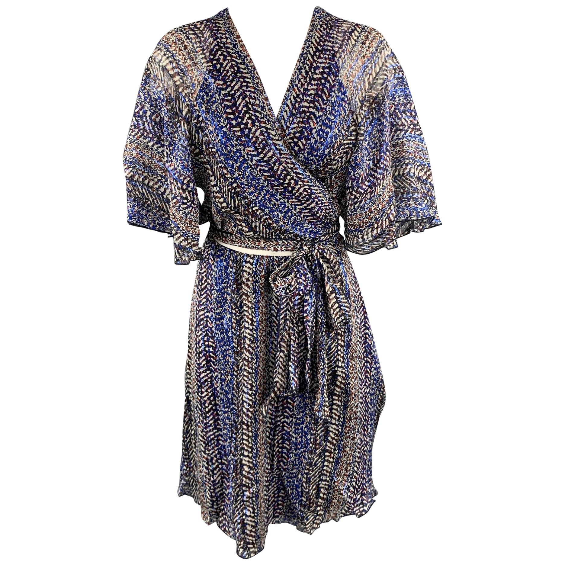 ANNA SUI Size 12 Blue Cutout Cape Sleeve Wrap Dress
