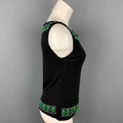 ANNA SUI Size 6 Black Beaded Rayon Tank Dress Top