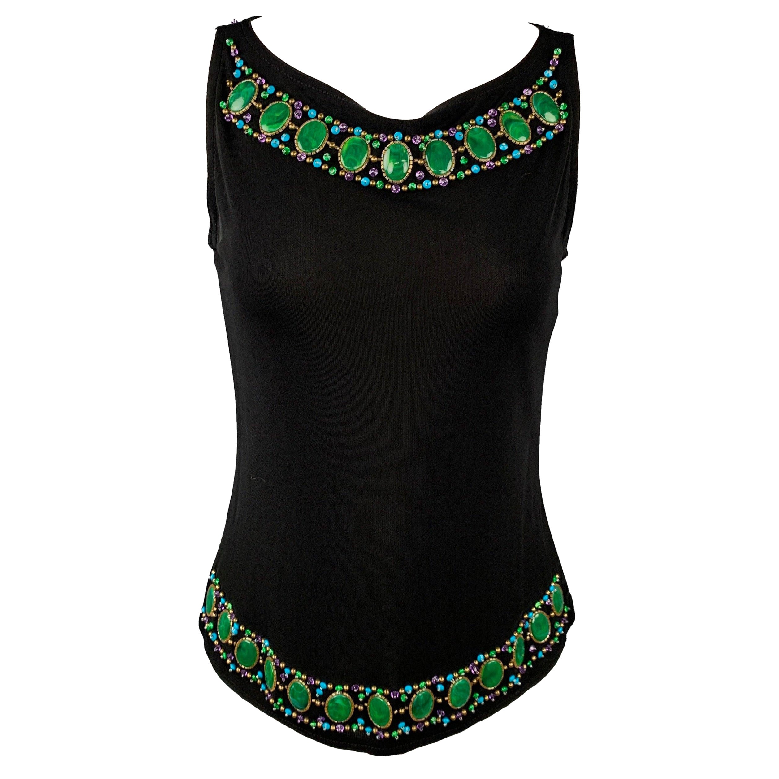 ANNA SUI Größe 6 Schwarzes perlenbesetztes Viskose-Tankkleid Top