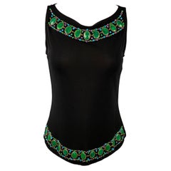 ANNA Sui Size 6 Black Beaded Rayon Tank Dress Top
