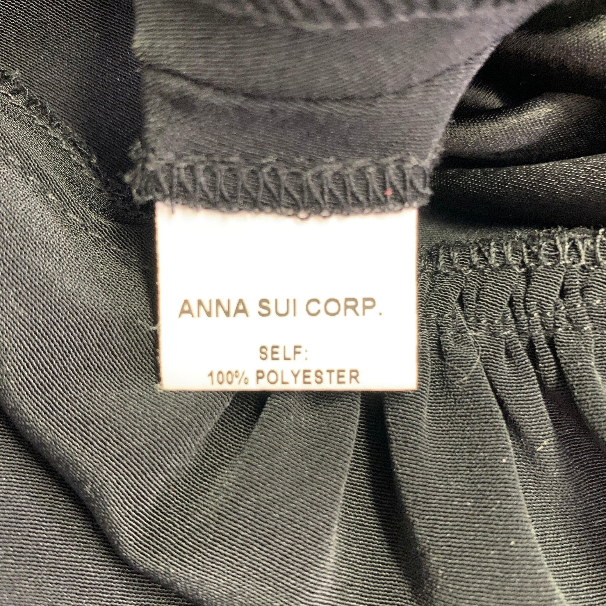 ANNA SUI Taglia 6 Vestito da cocktail a maniche corte in poliestere misto nero in vendita 4