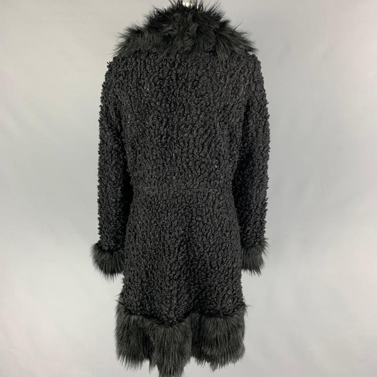 ANNA SUI Size M Black Polyester Textured Faux Fur Coat In Good Condition For Sale In San Francisco, CA