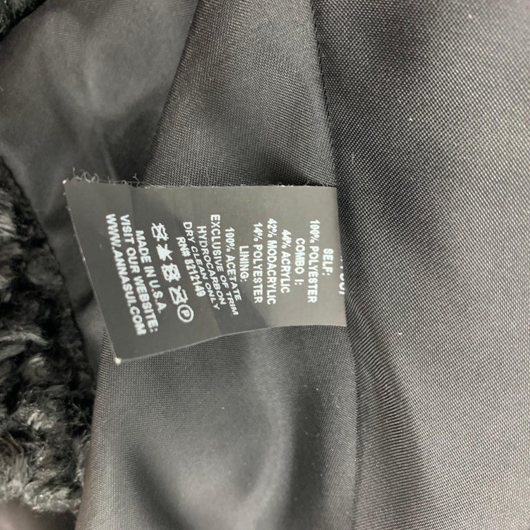 Women's ANNA SUI Size M Black Polyester Textured Faux Fur Coat For Sale