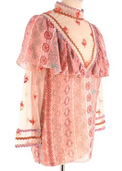 Anna Sui Tüll & Chiffon-Rüschen-Bluse US 6