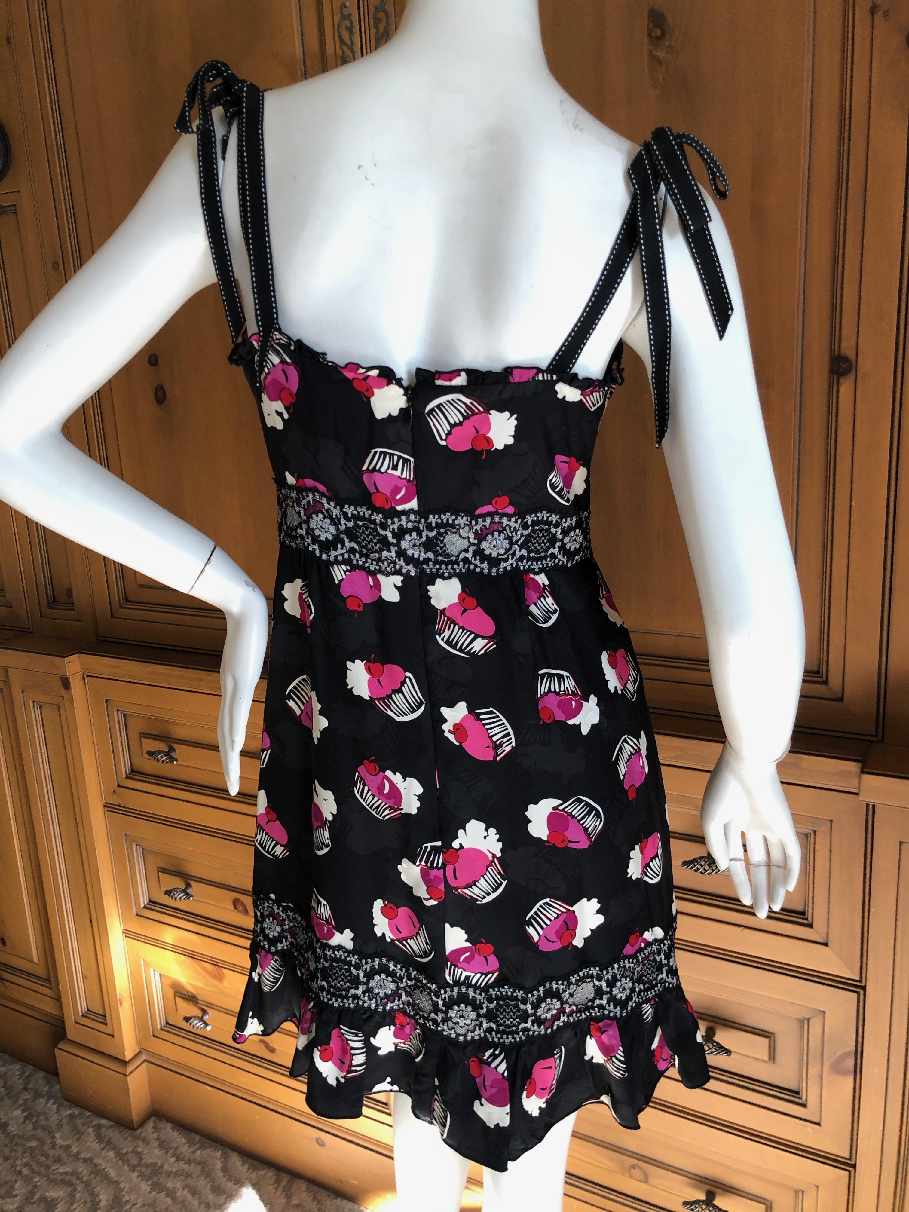 Women's Anna Sui Vintage Silk Cupcake Pattern Party Dress For Sale