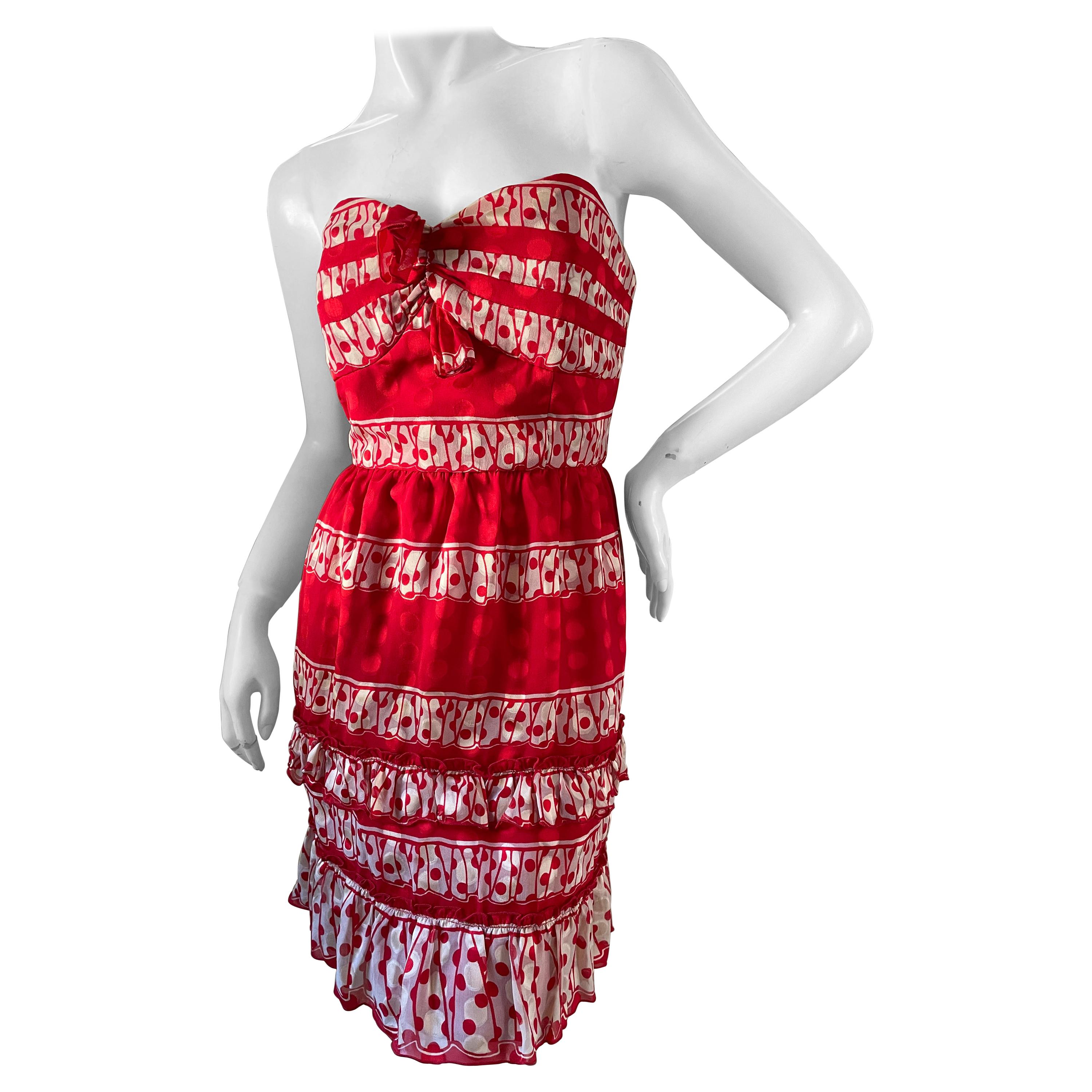 Anna Sui Vintage Strapless Silk Polka Dot Party Dress For Sale