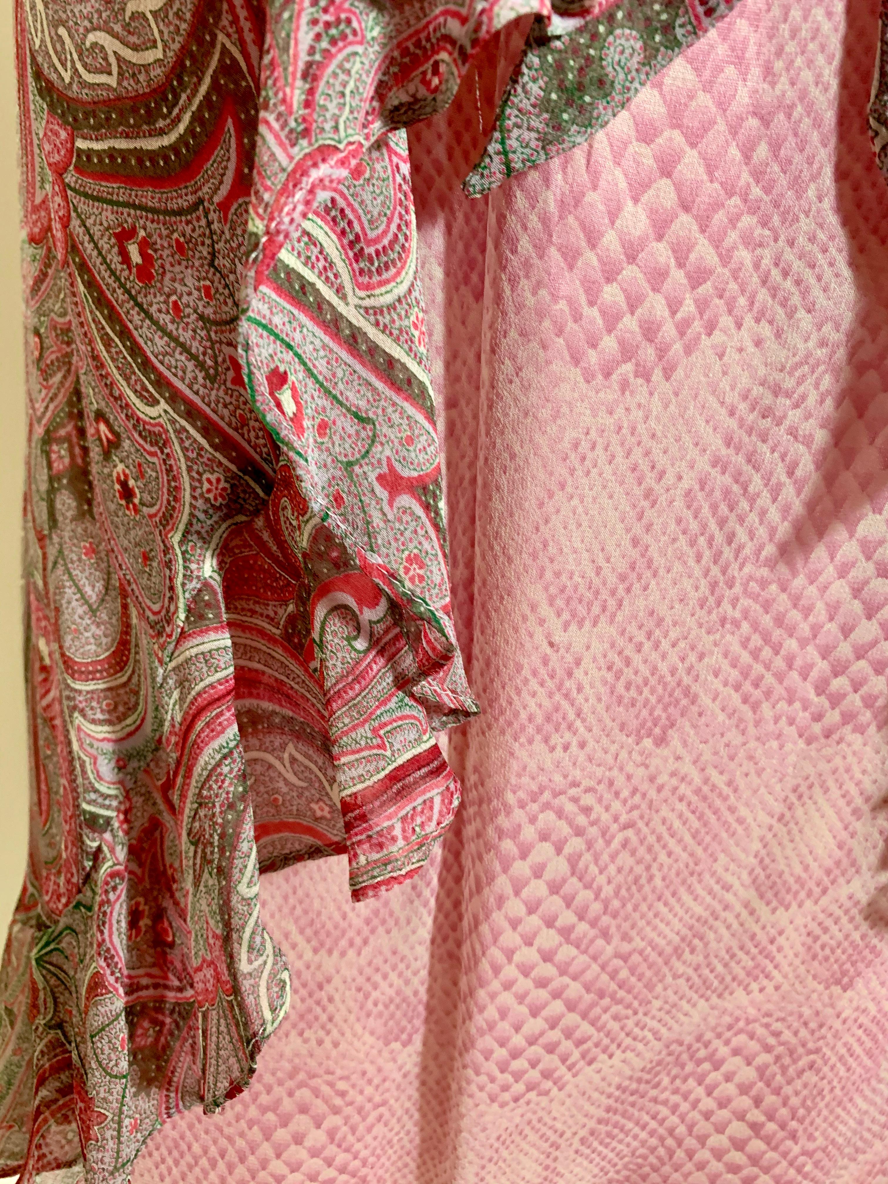 Polyester Anna Sui Vintage Two-Piece Pink Paisley & Snakeskin Print Ruffled Ensemble 1990s