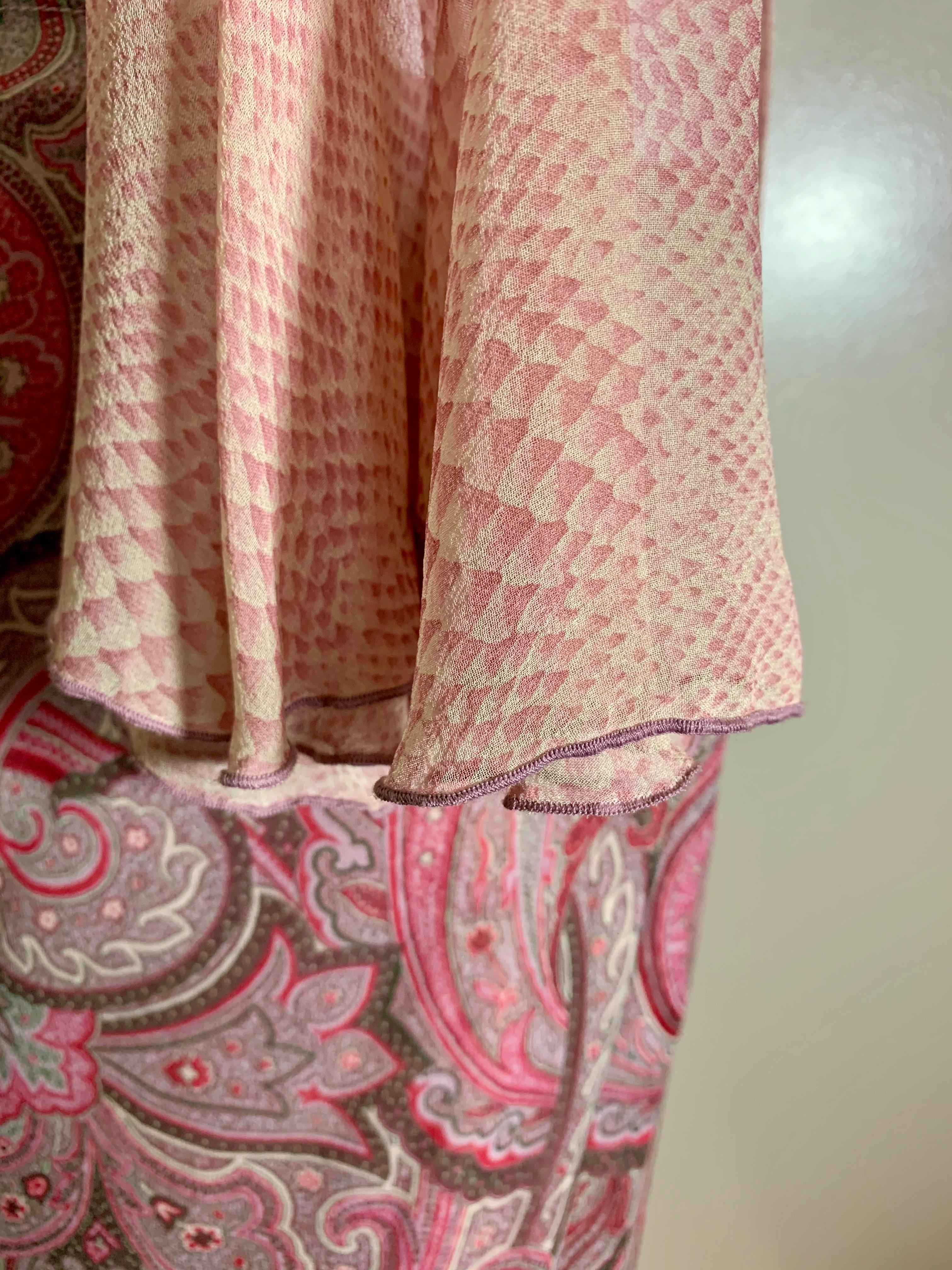 Anna Sui Vintage Two-Piece Pink Paisley & Snakeskin Print Ruffled Ensemble 1990s 2