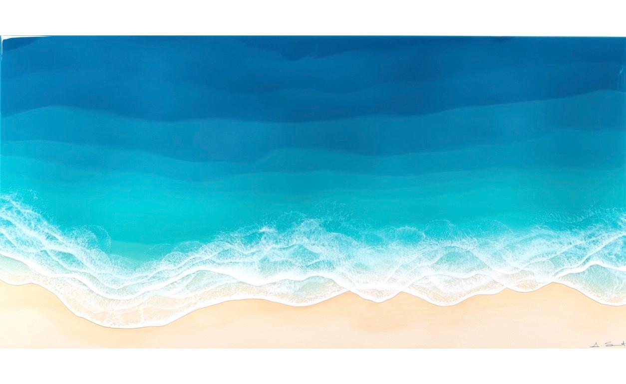 Anna Sweet Landscape Painting - "Atlantic Tide" aerial view mixed media painting of the ocean shore